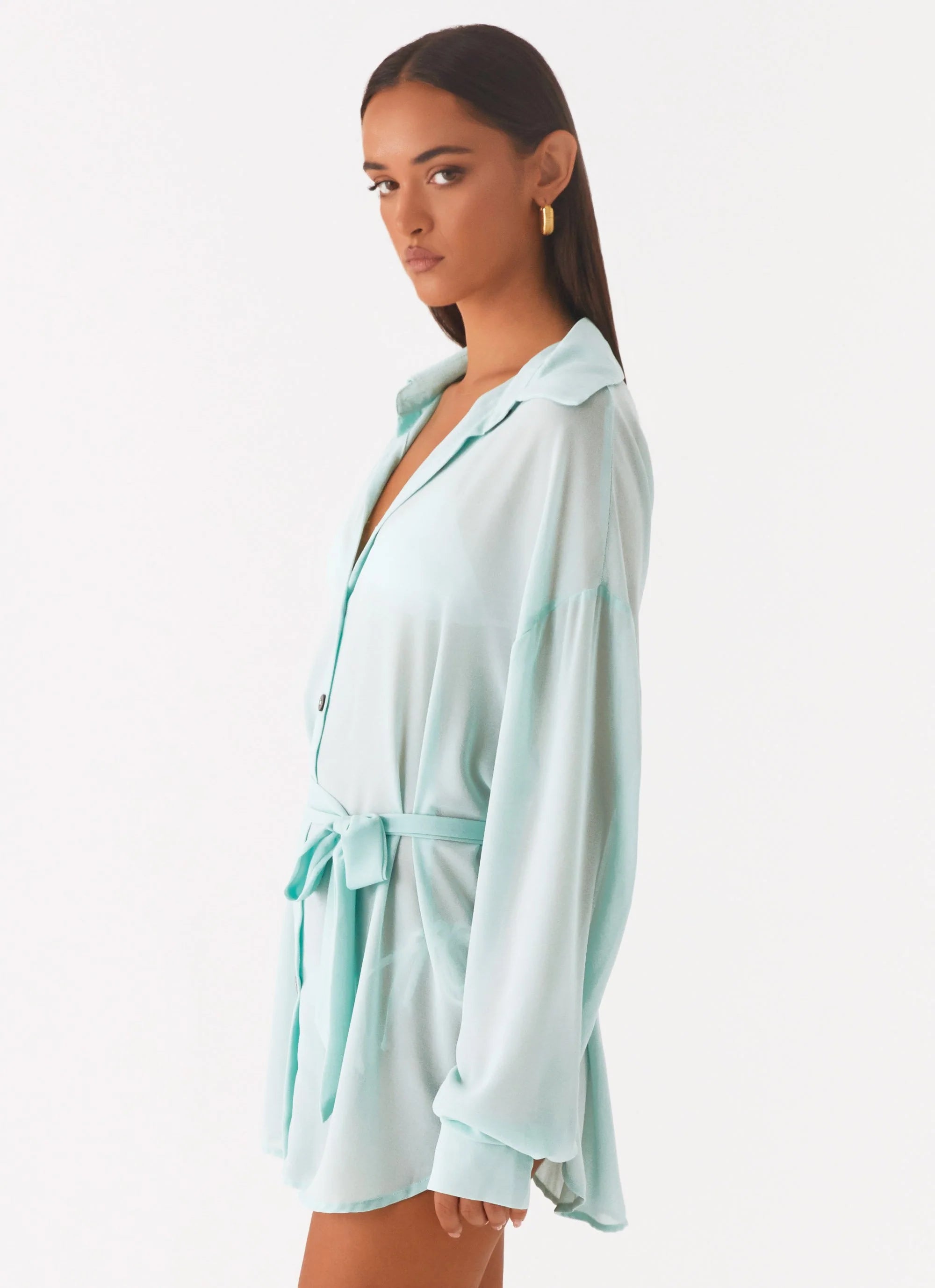 Miley Oversized Chiffon Shirt - Pale Blue