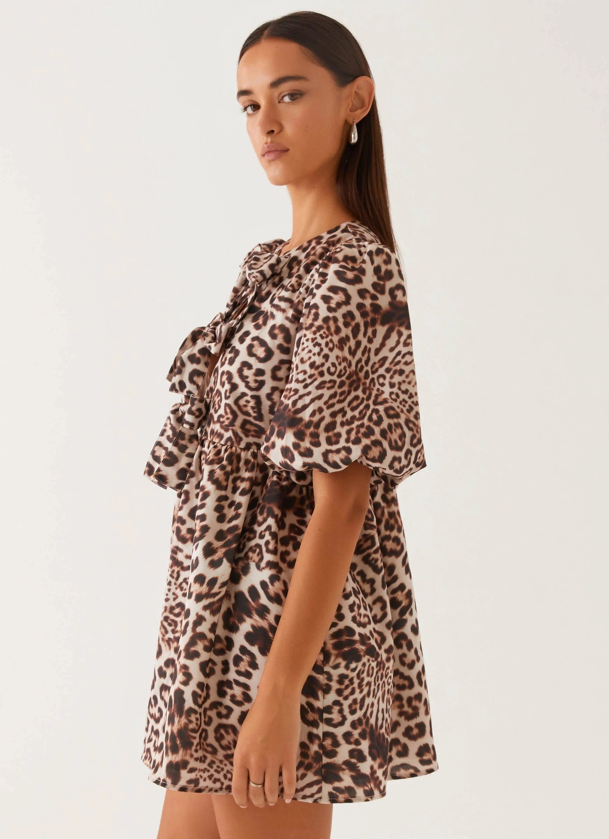 Western Wind Tie Mini Dress - Leopard