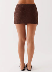 Nylah Crochet Mini Skirt - Chocolate