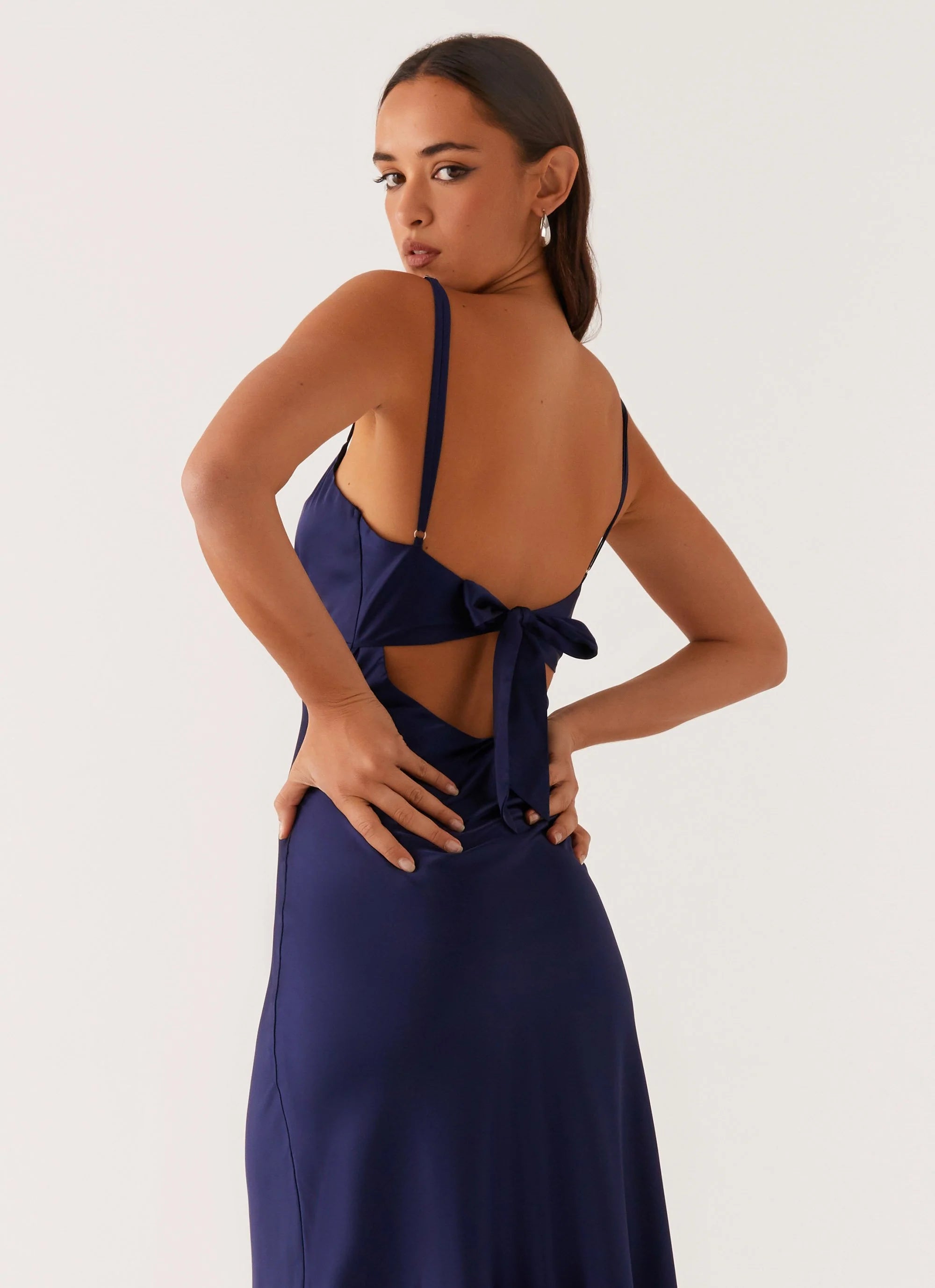 Flora Satin Maxi Dress - Navy