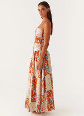 Carmel Maxi Dress - Orange Blue Floral