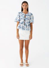 Western Wind Tie Top - Serene Sky Floral