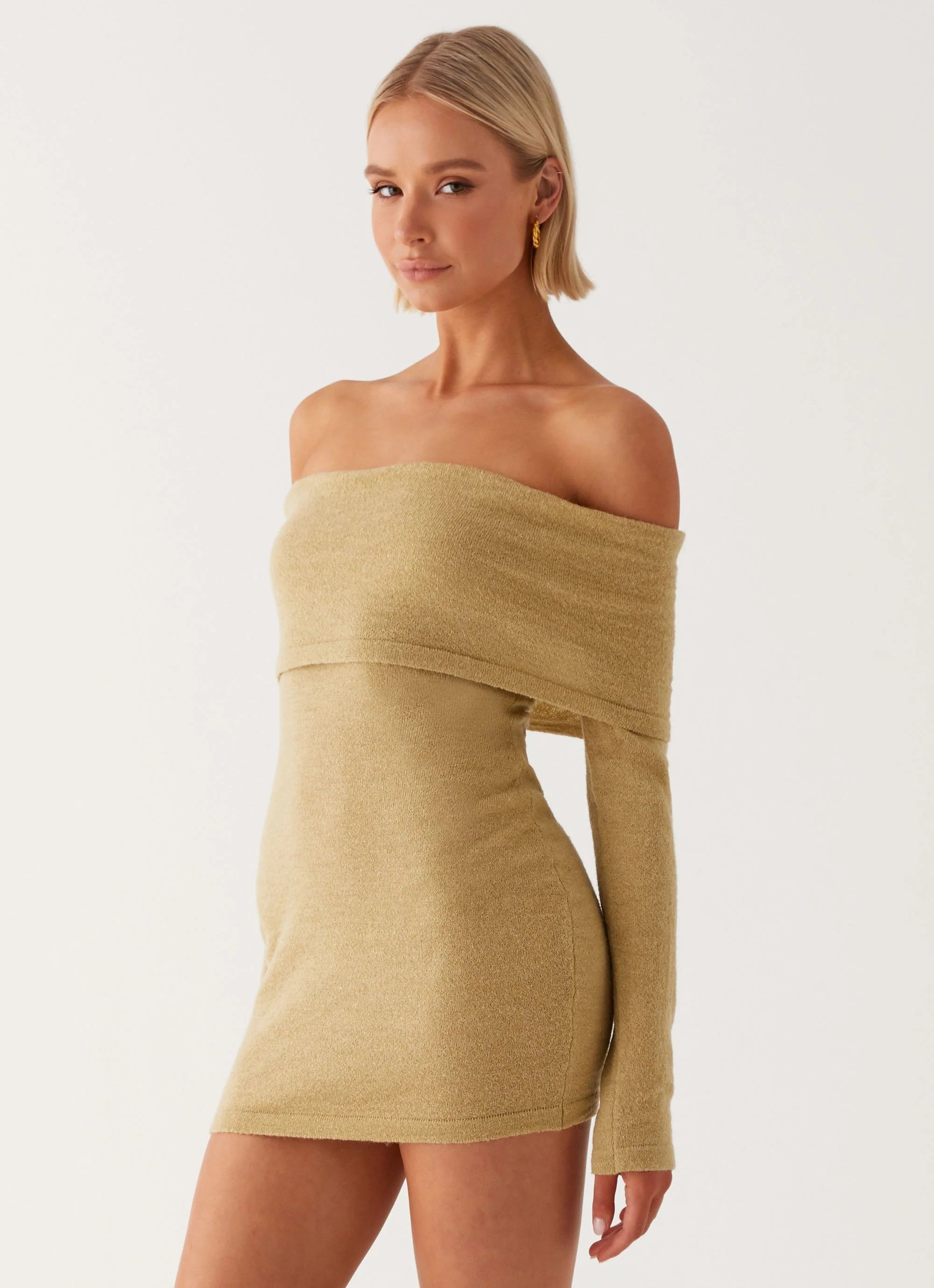 Myla Off Shoulder Mini Dress - Camel