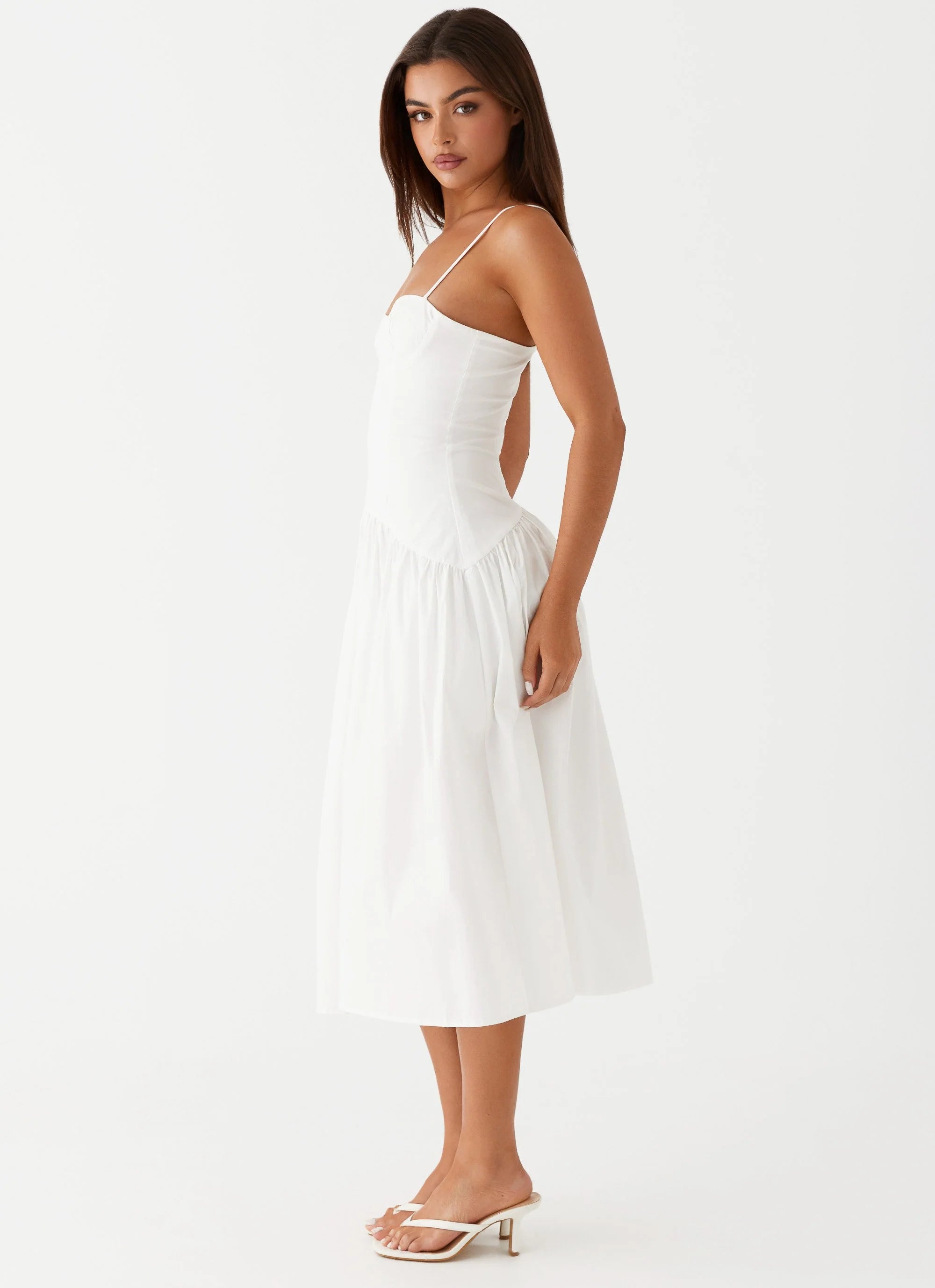 Yvette Corset Midi Dress - White