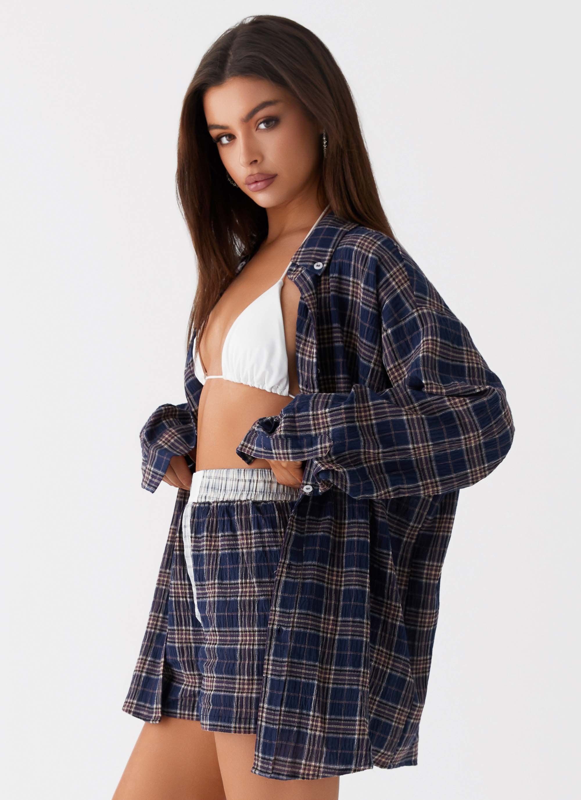 Harley Oversized Shirt - Navy Check