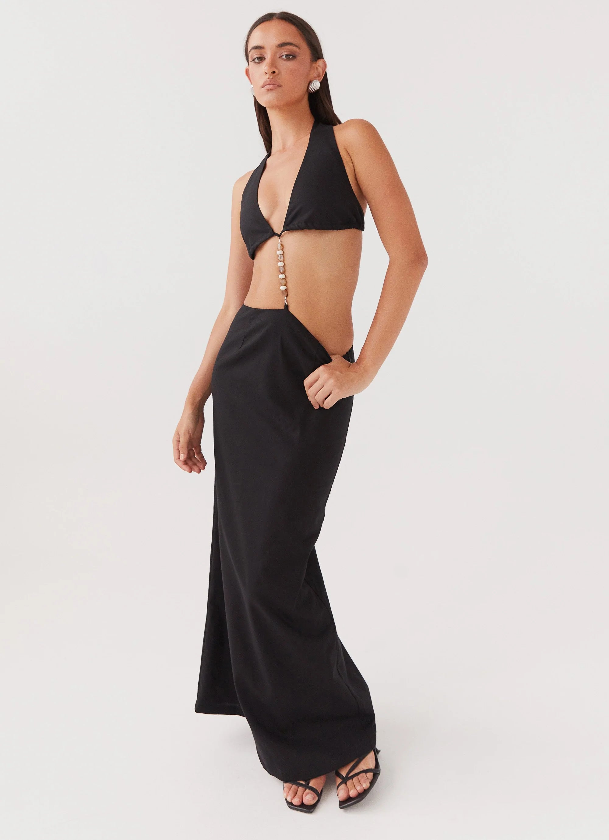 Swaying Palms Maxi Dress - Black