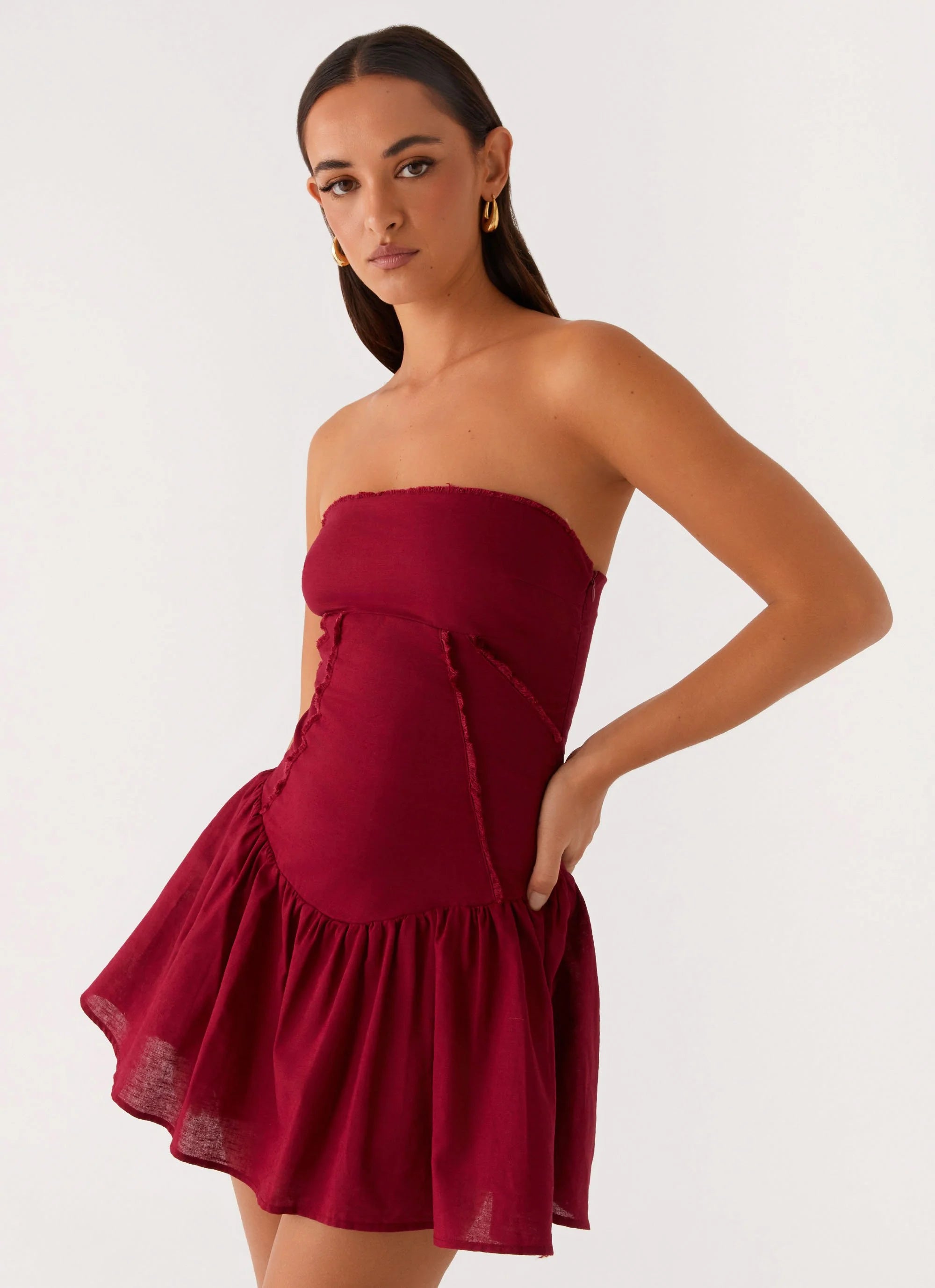 Larnie Linen Mini Dress - Deep Red