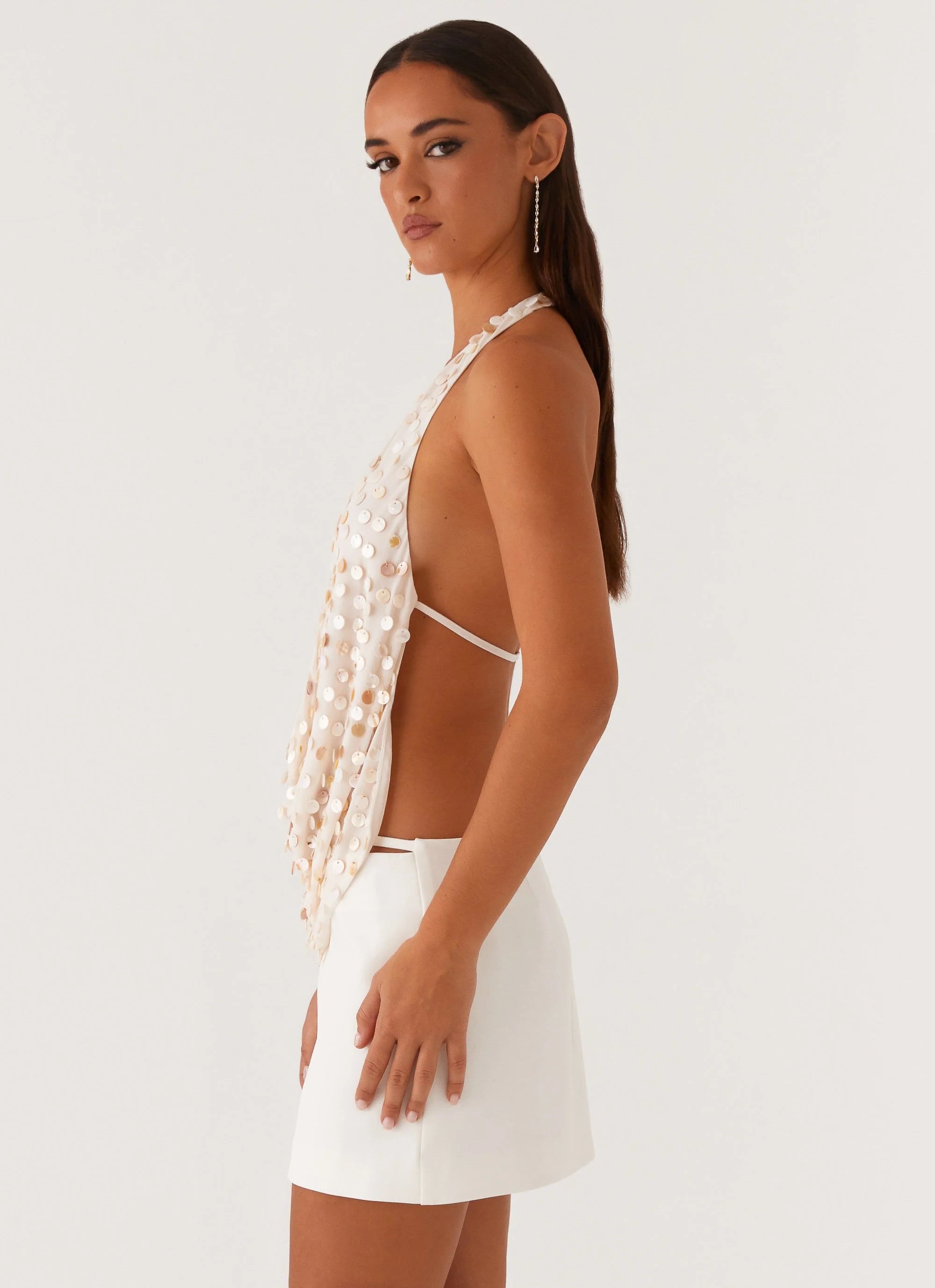 Brixton Pearl Cowl Neck Halter Top - Pearl