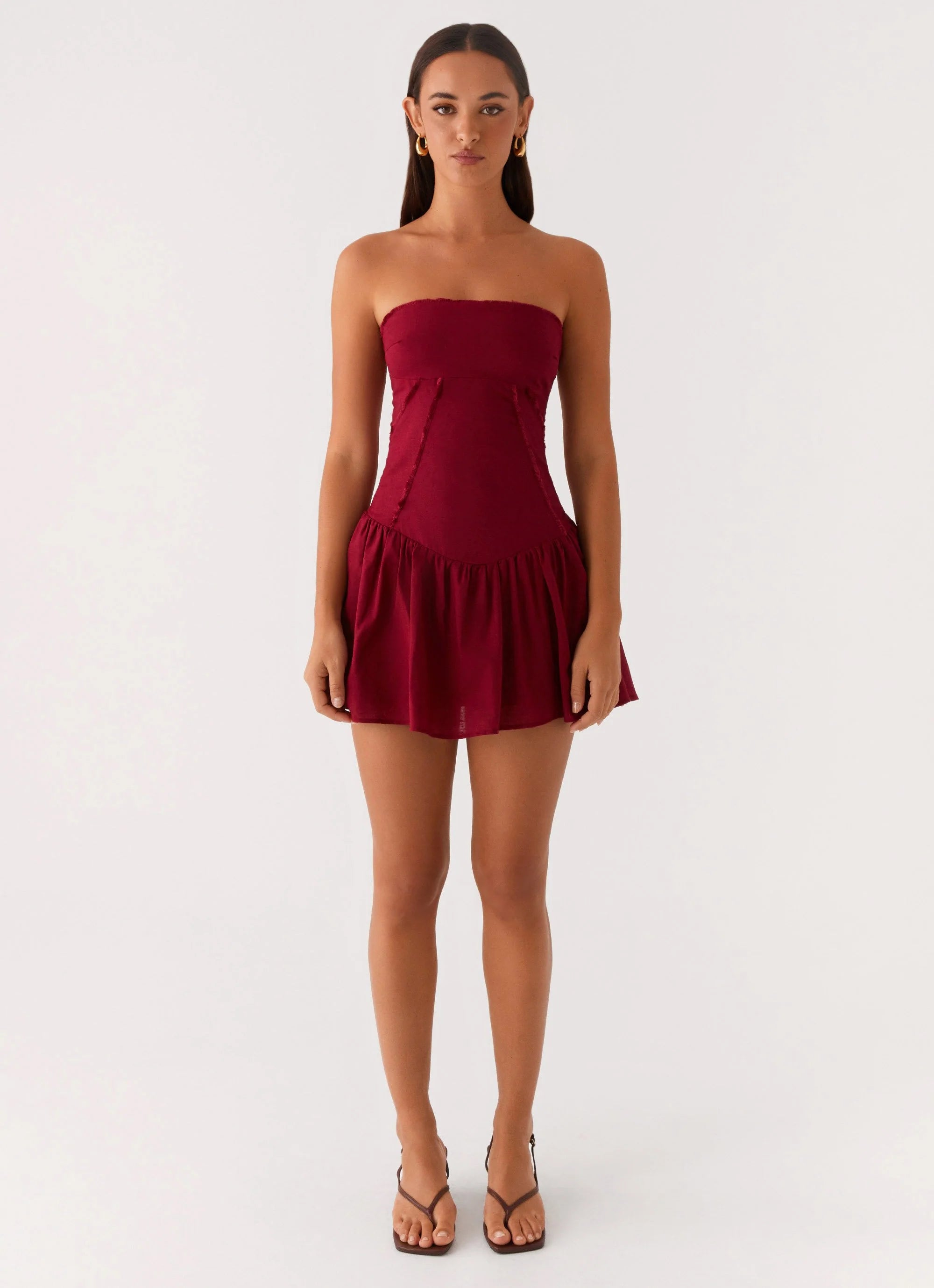 Larnie Linen Mini Dress - Deep Red