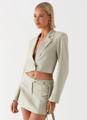 Olea Open Back Cropped Blazer - Sage