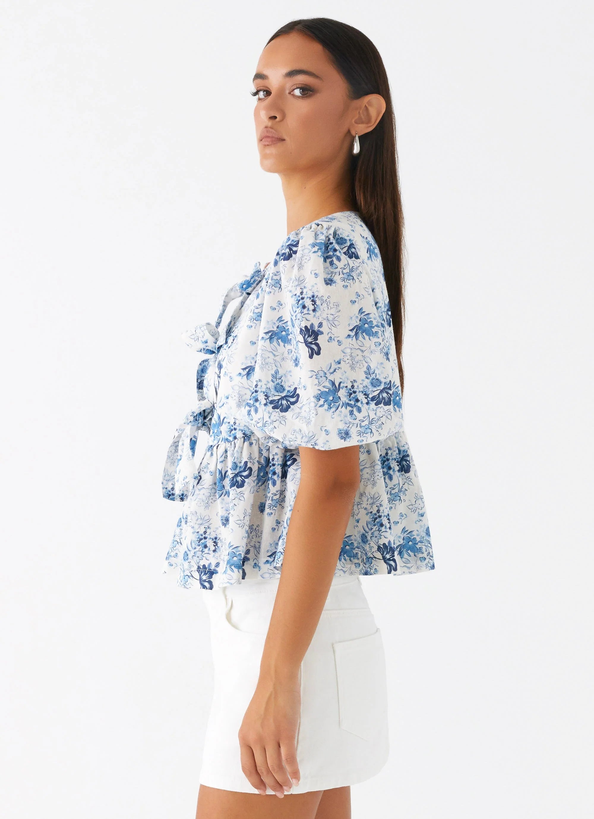 Western Wind Tie Top - Serene Sky Floral