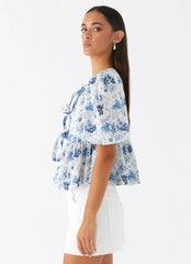 Western Wind Tie Top - Serene Sky Floral