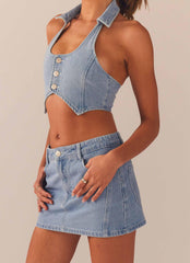 Giddy Up Denim Mini Skirt - Subdued Blue