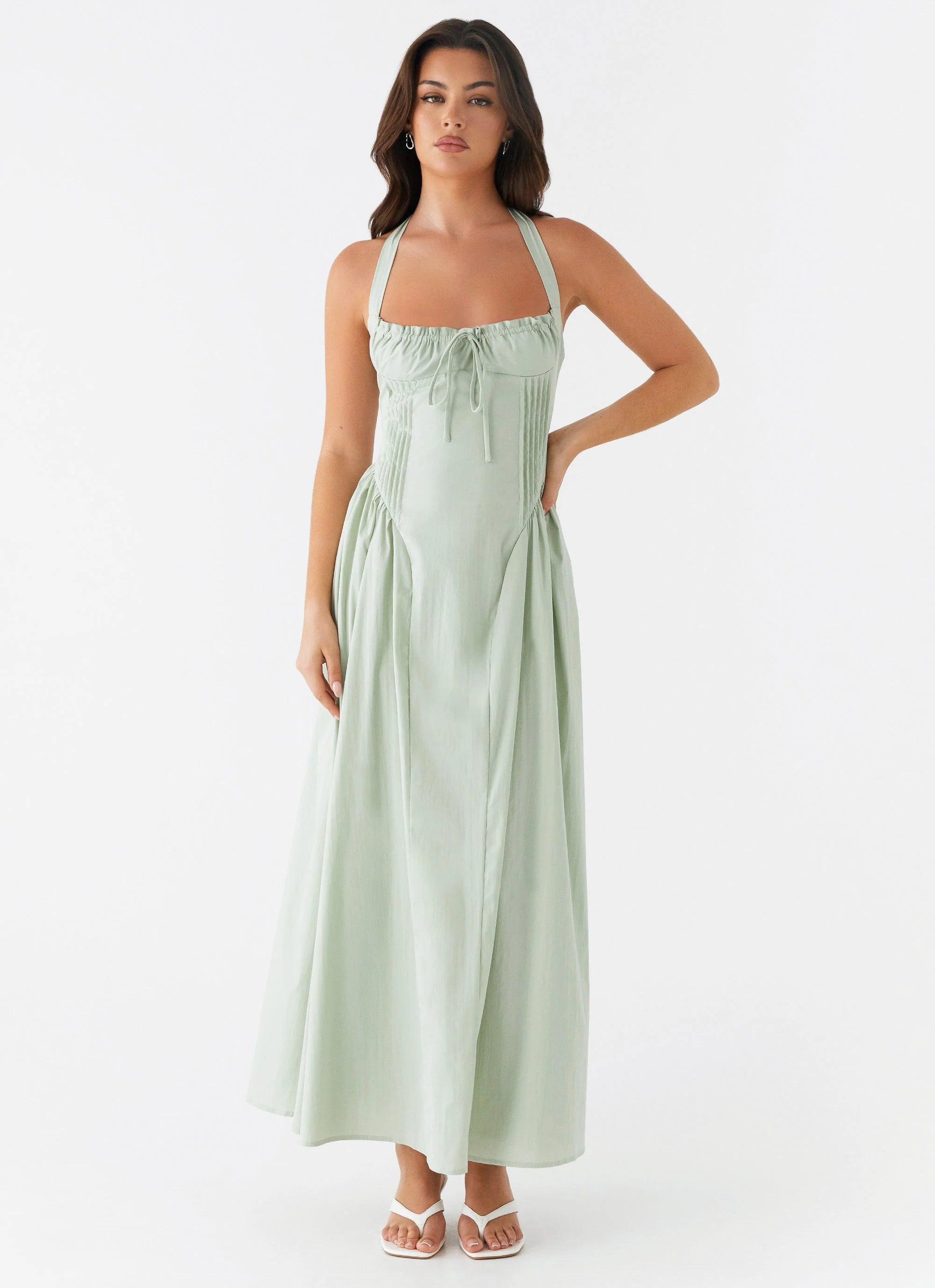 Olenna Halterneck Midi Dress - Sage