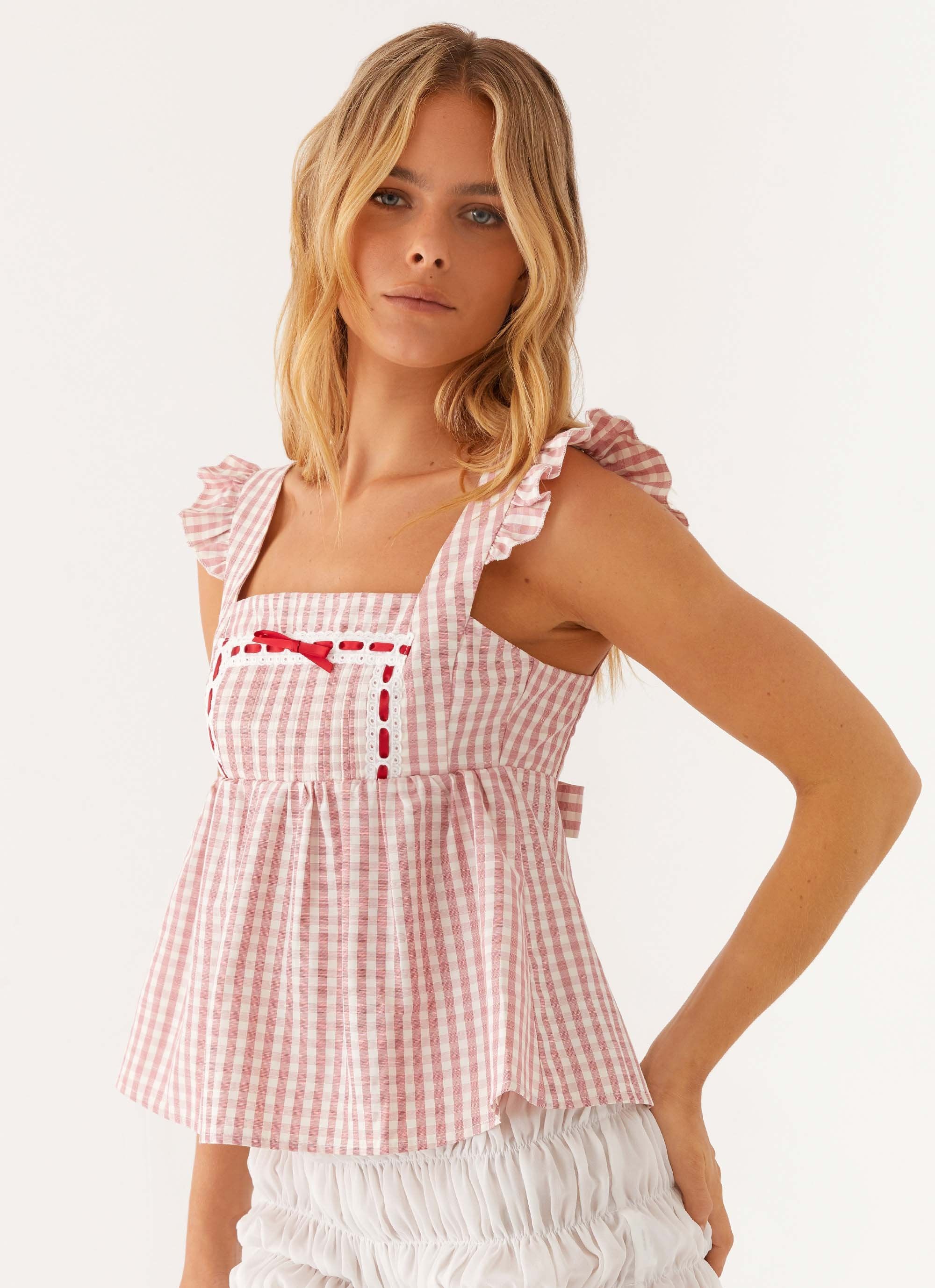 Dreamscape Babydoll Top - Maroon Gingham