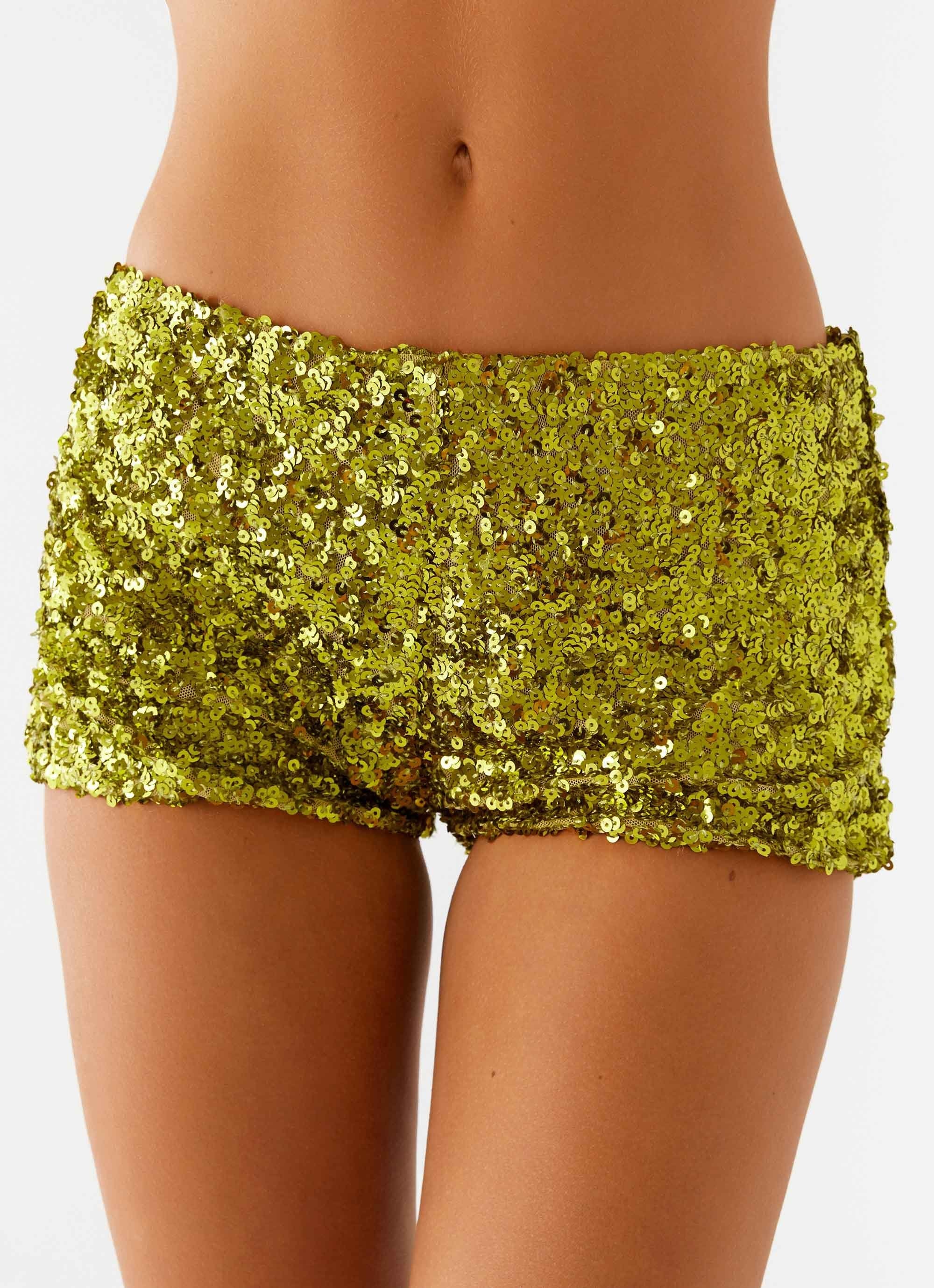 After Midnight Low Rise Sequin Mini Shorts - Olive