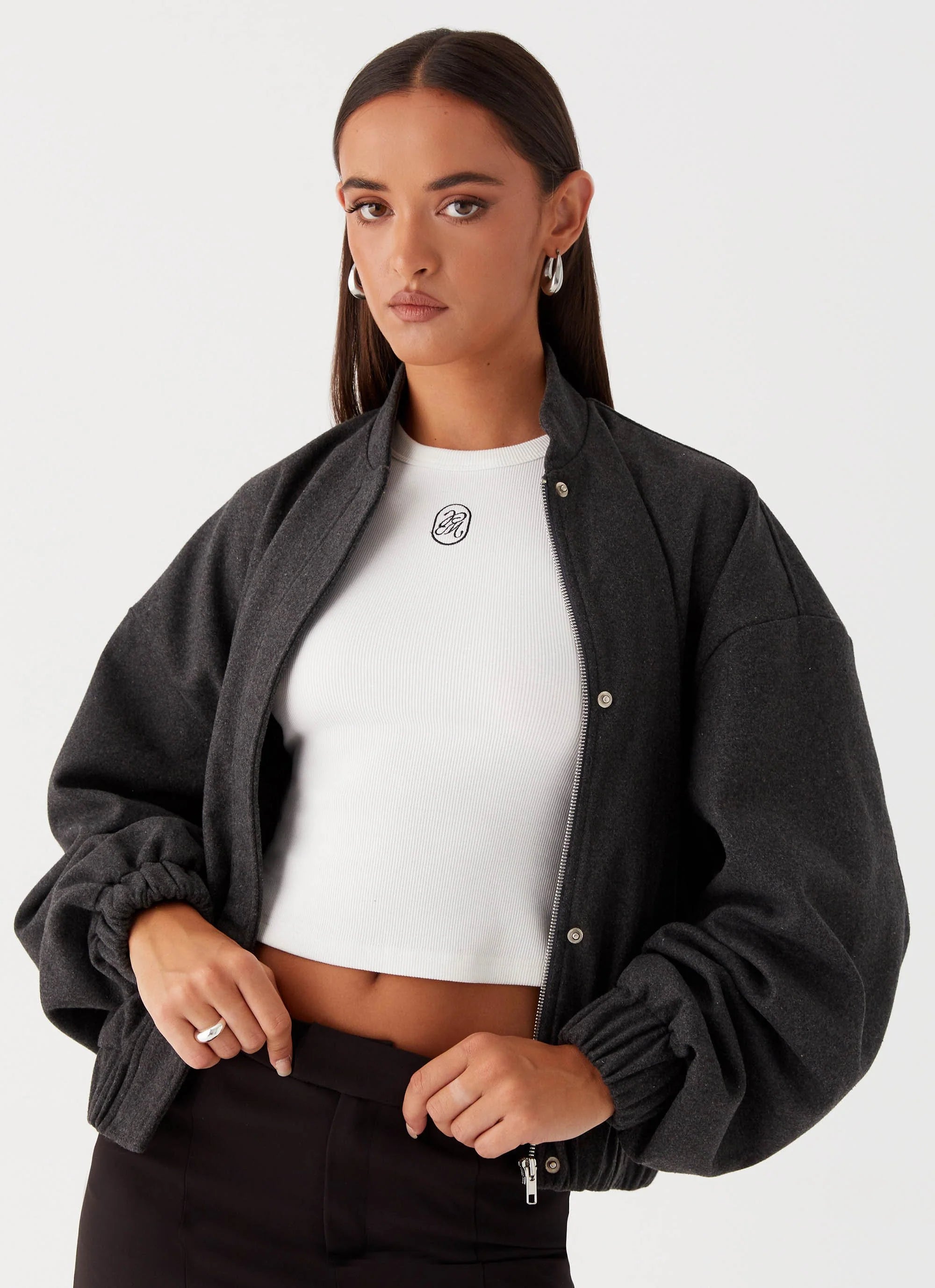 Lorelei Oversized Bomber Jacket - Charcoal