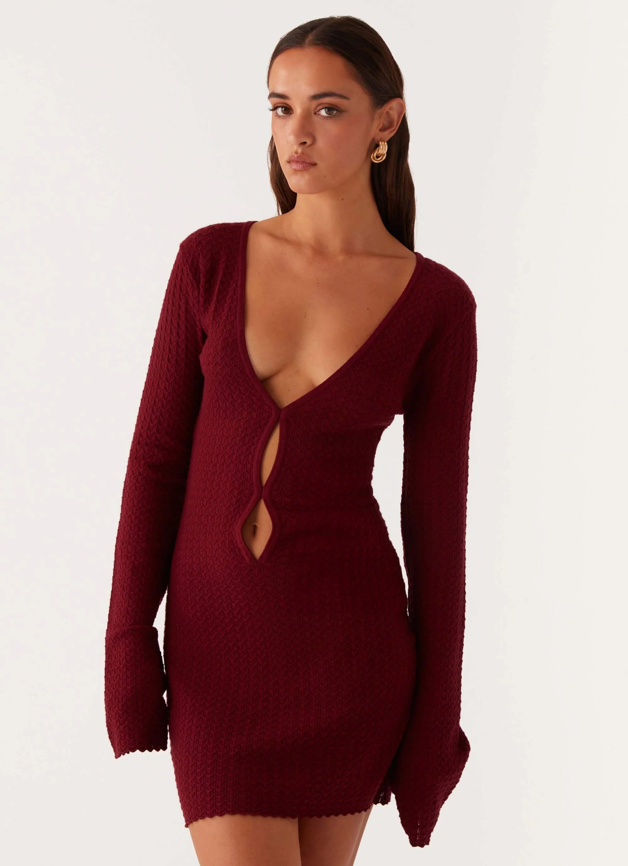 Lavelle Knit Mini Dress - Maroon