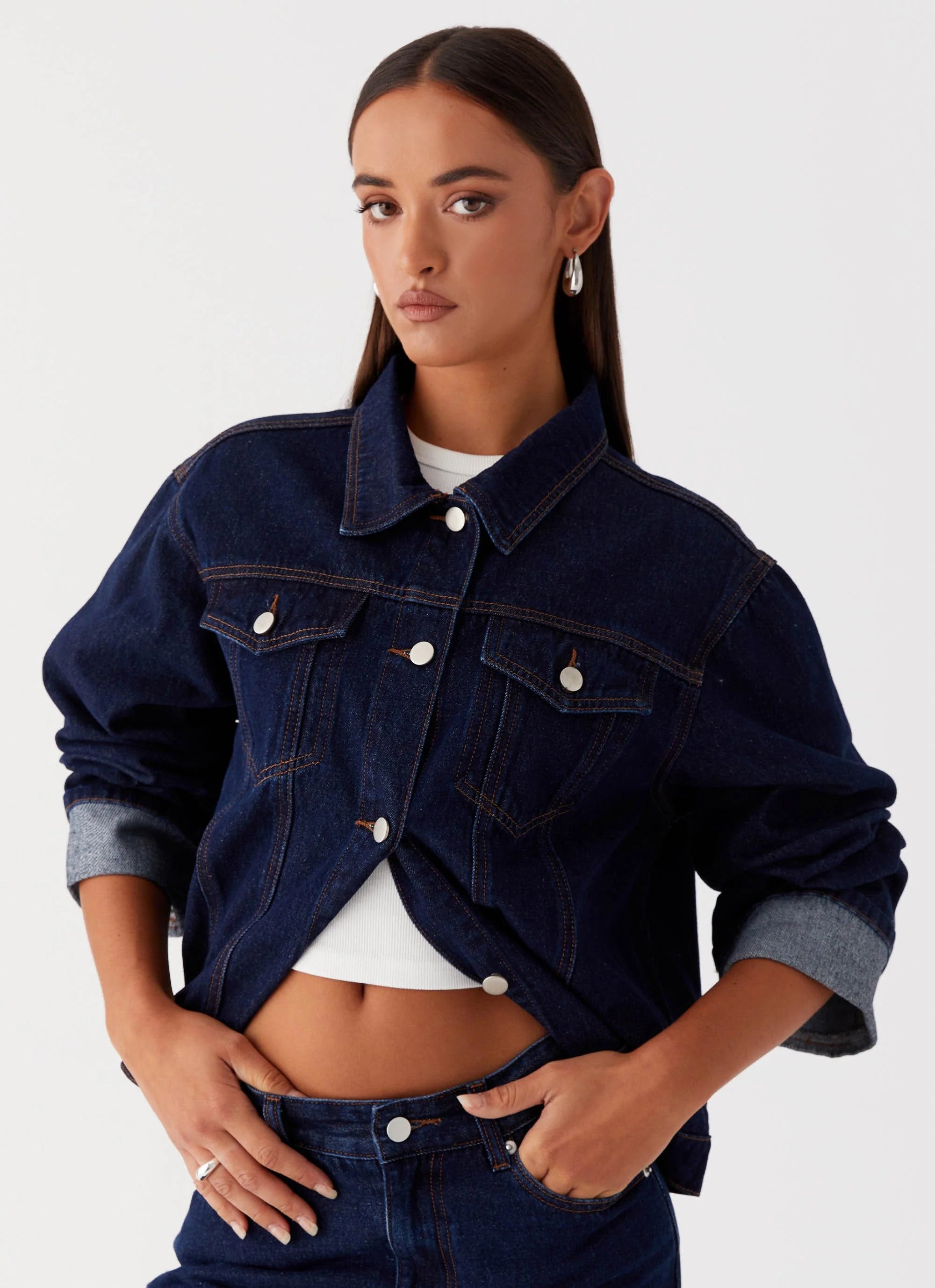 Back Again Oversized Denim Jacket - Blue