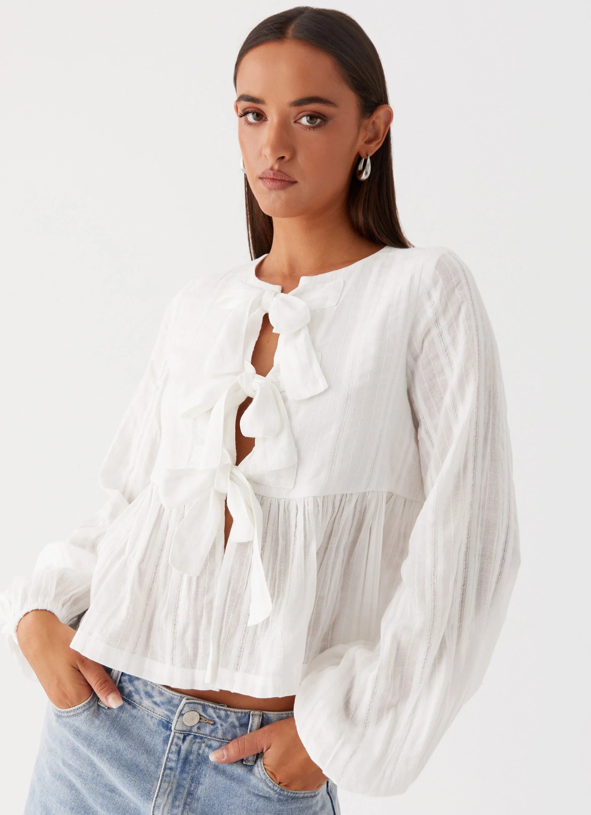 Western Wind Long Sleeve Top - White