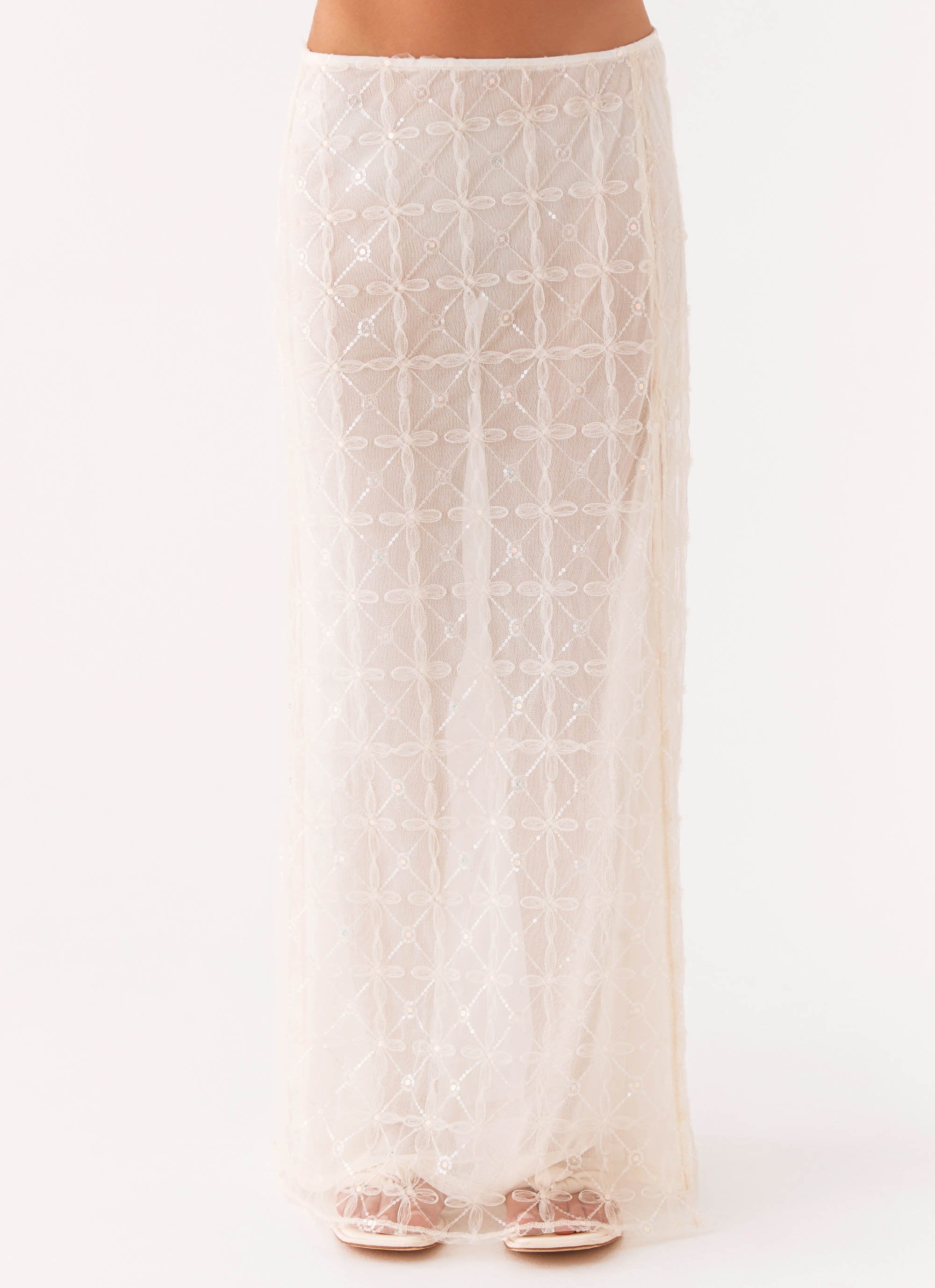 Opal Sequin Maxi Skirt - White