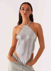 Celebrate Halterneck Chainmail Top - Silver