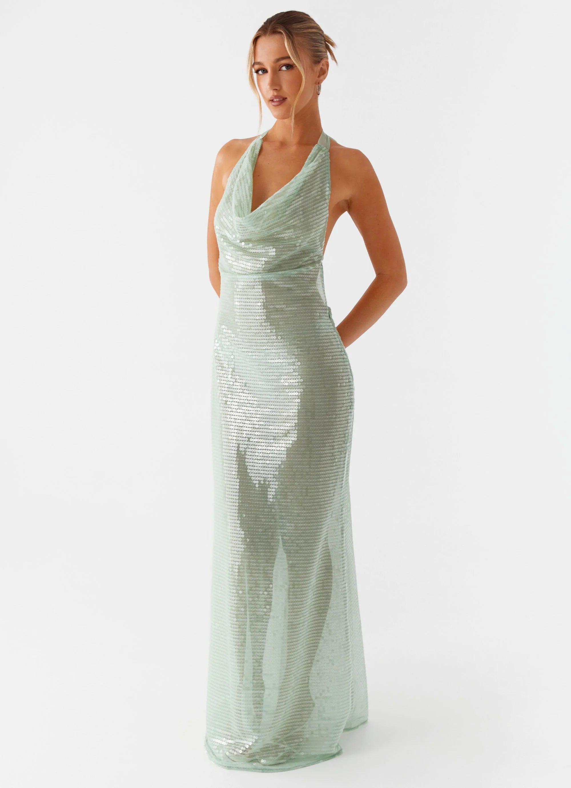 Above the Clouds Cowl Maxi Dress - Green