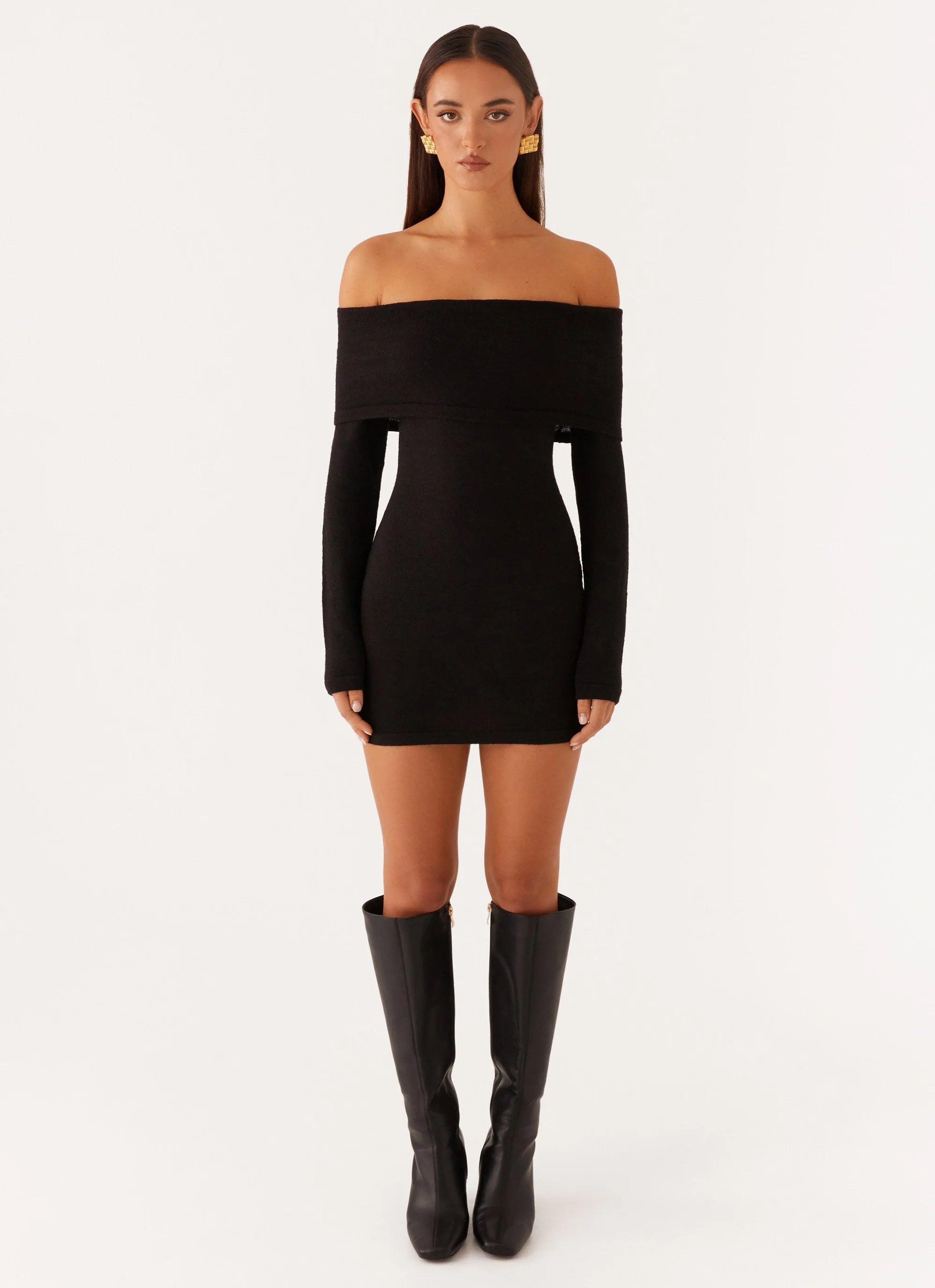 Myla Off Shoulder Mini Dress - Black