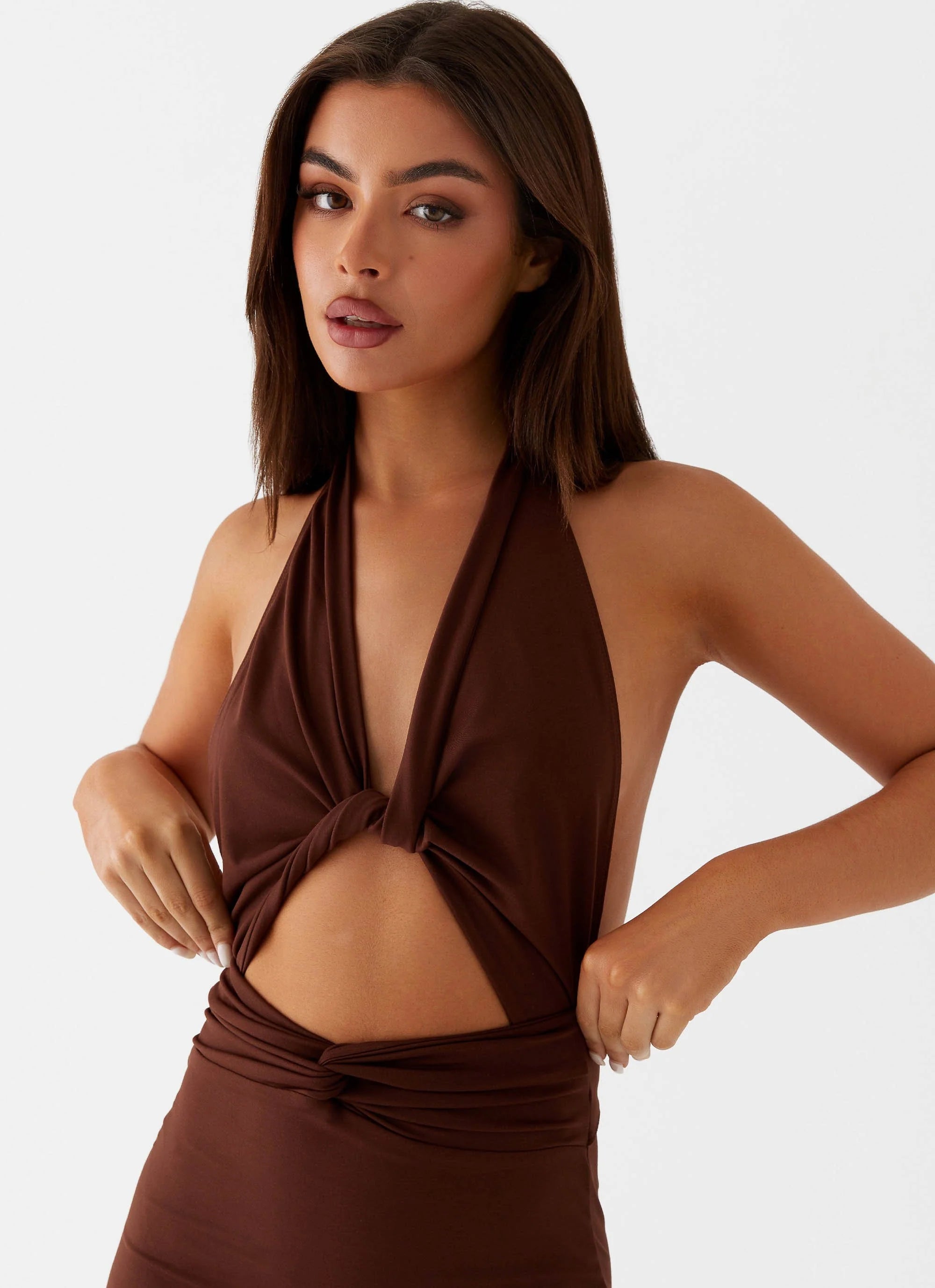 Carolina Twist Maxi Dress - Chocolate