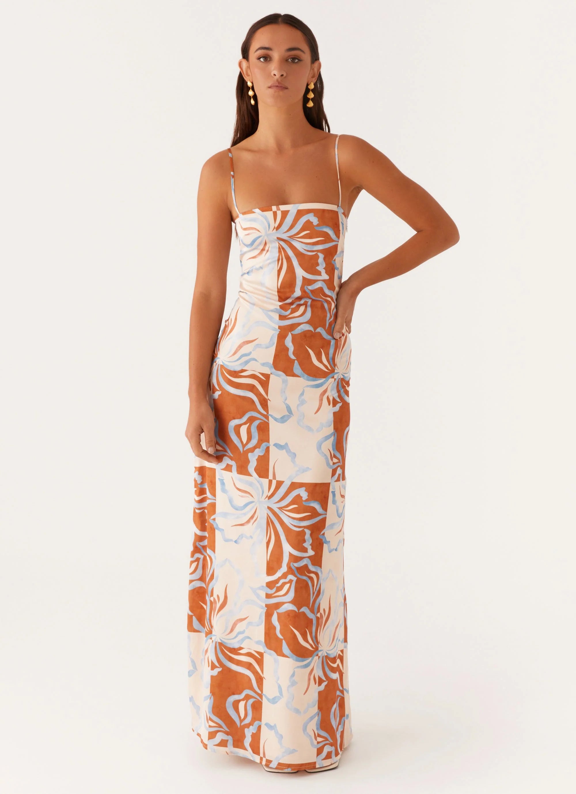 Aster Bloom Maxi Dress - Orange Blue Floral