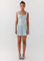 Velvet Skies Linen Mini Dress - Powder Blue