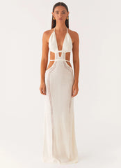 In Motion Cut Out Crochet Maxi Dress - White