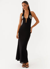 Polina Beaded Halterneck Maxi Dress - Black