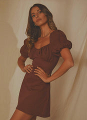 San Sebastian Linen Mini Dress - Chocolate