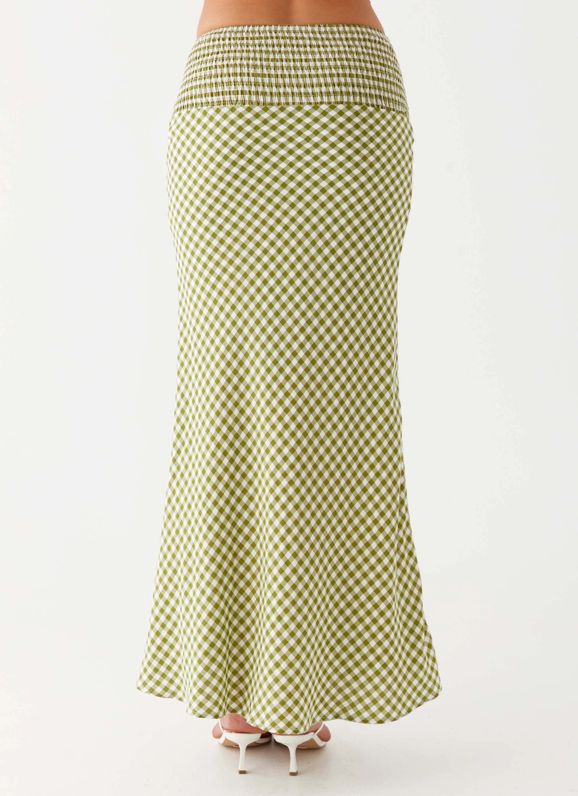 Leilani Maxi Skirt - Khaki Gingham