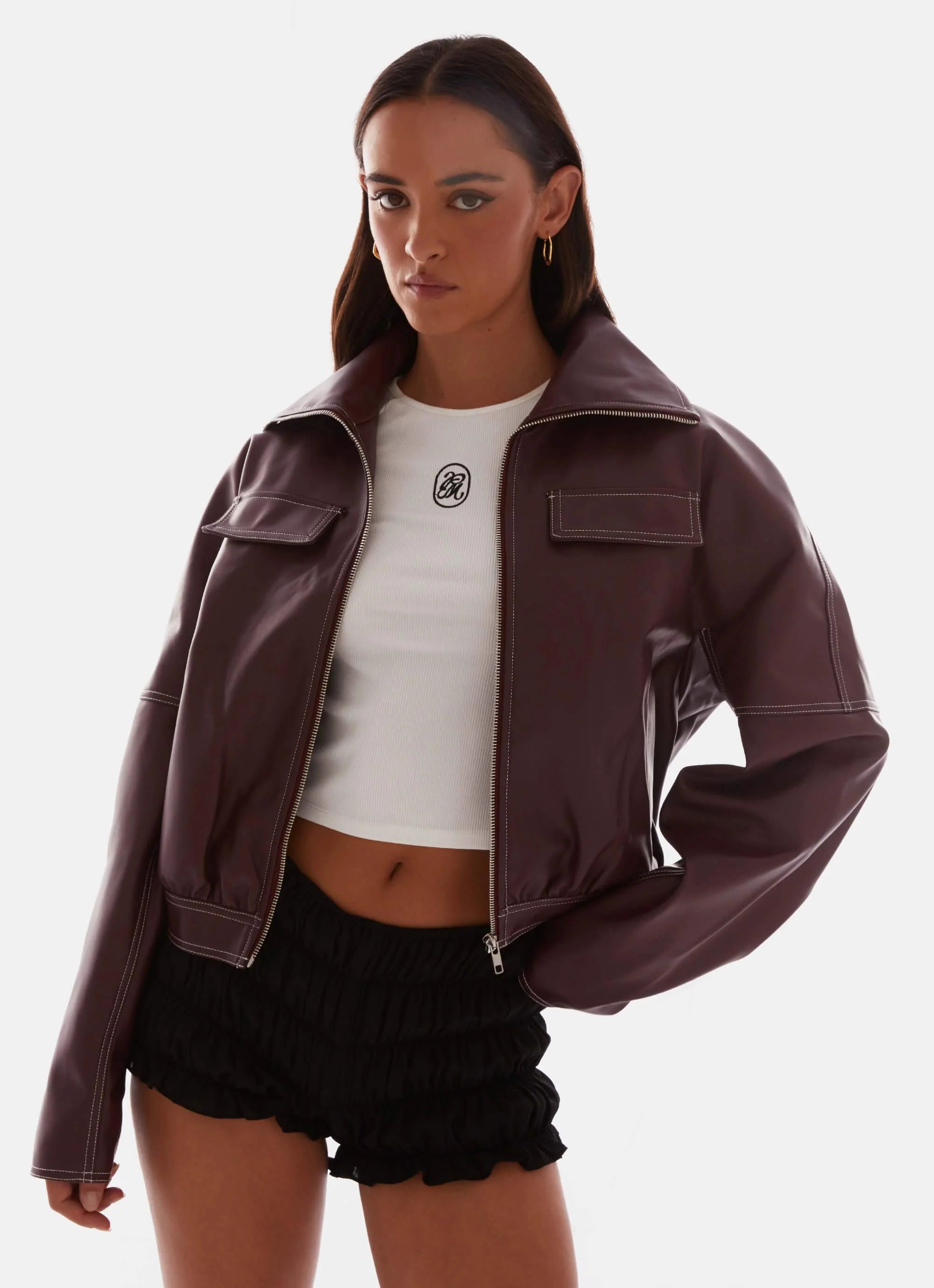 Meant To Be PU Boxy Jacket - Wine