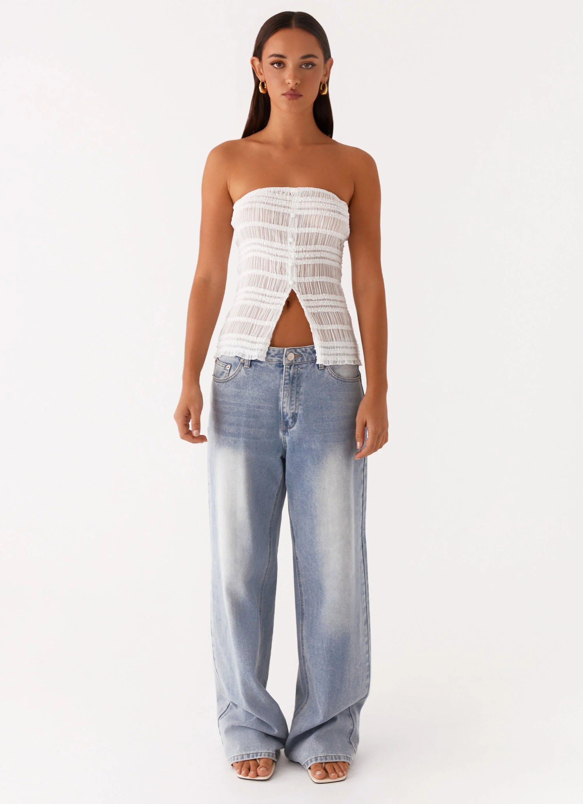 Next Time Shirred Strapless Top - White