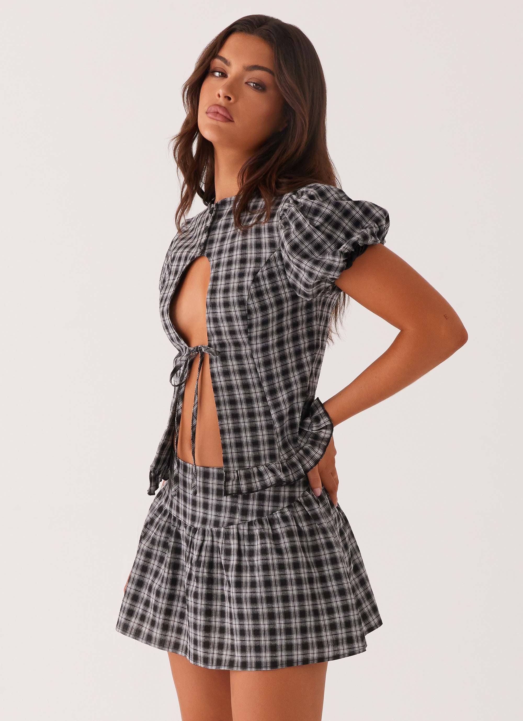 Annie Mini Skirt - White Black Check