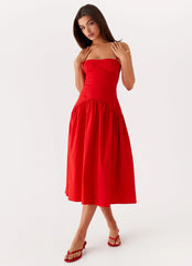 Yvette Corset Midi Dress - Red