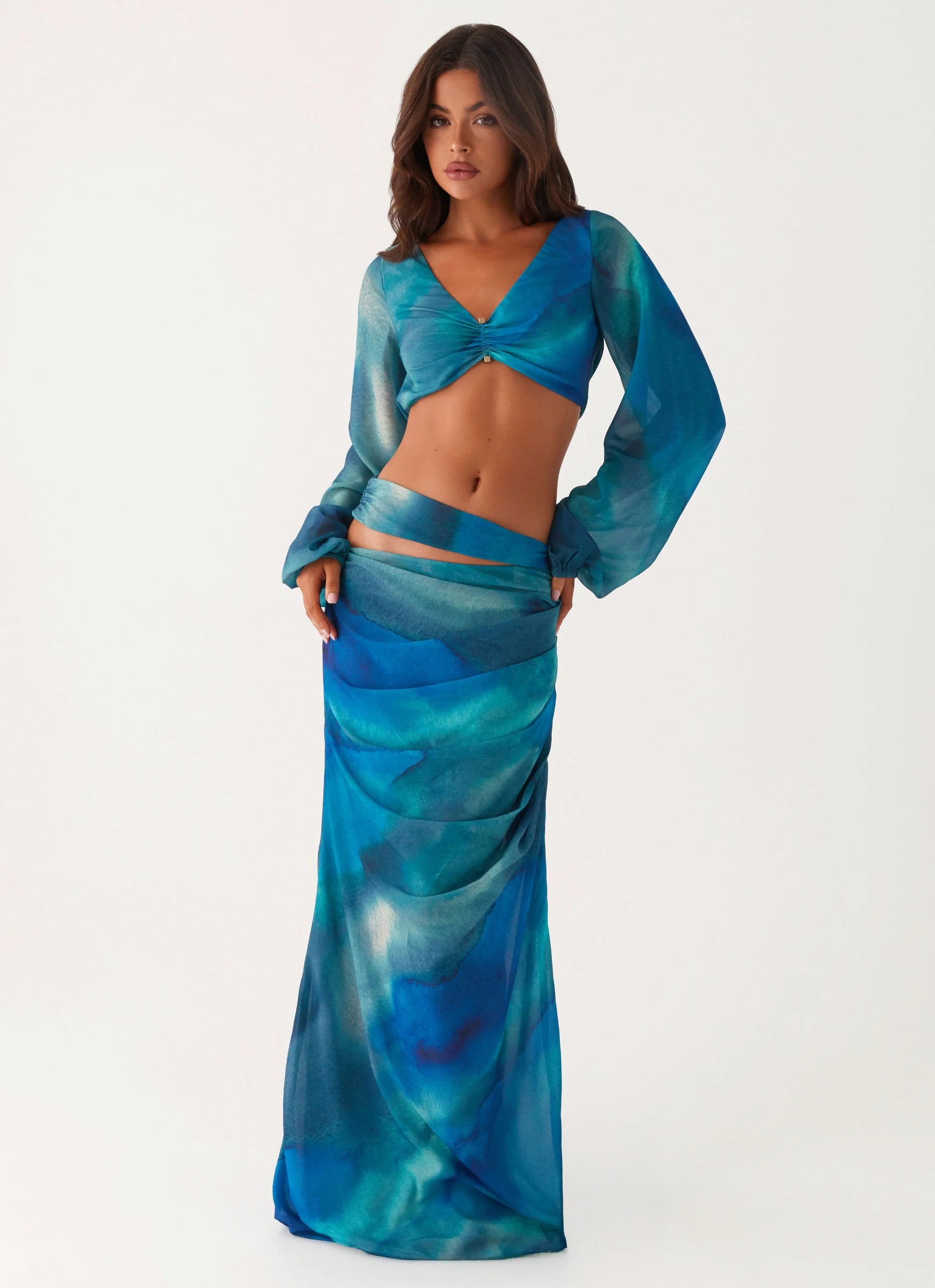 Austin Cut Out Maxi Skirt - Blue Tie Dye