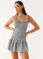 Mali Shirred Mini Dress - Checker