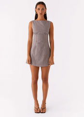 Lotus Tie Back Mini Dress - Chocolate Gingham