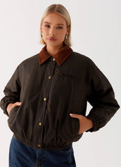 Lucky Gal Bomber Jacket - Waxed Brown