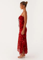 Sally Midi Dress - Deep Red Floral