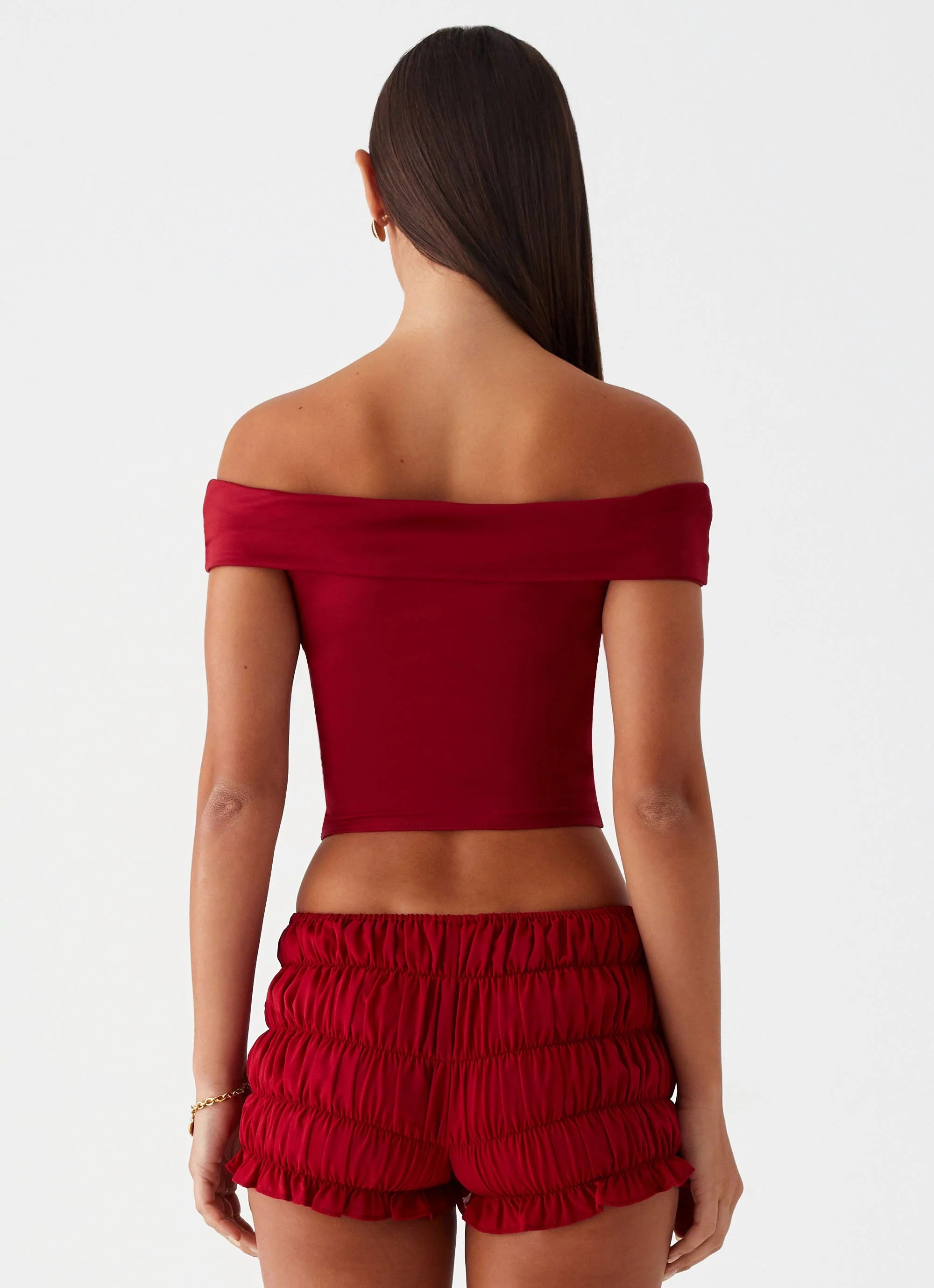 Trixie Twist Off Shoulder Top - Maroon