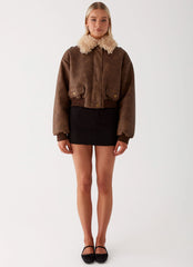 Aston Shearling Bomber Jacket - Brown