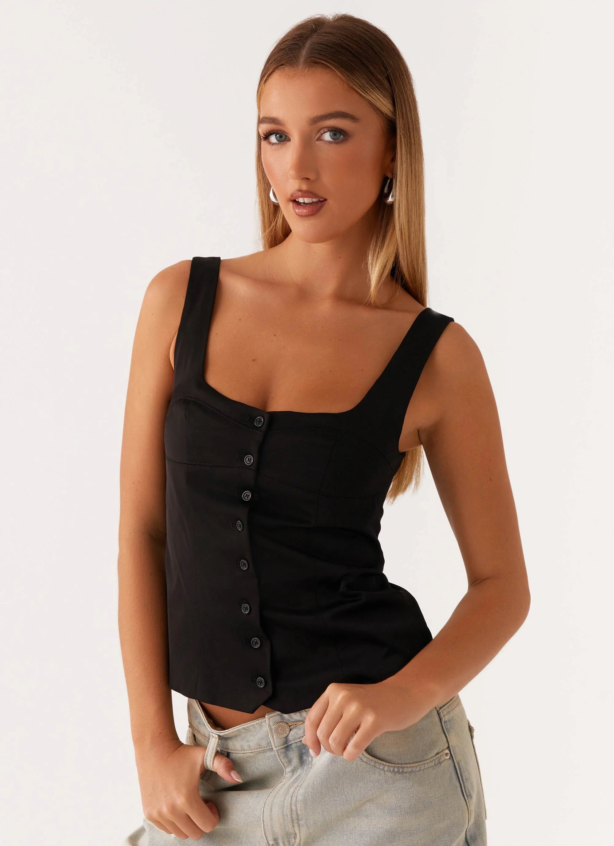 Golden Skies Bustier Panel Top - Black