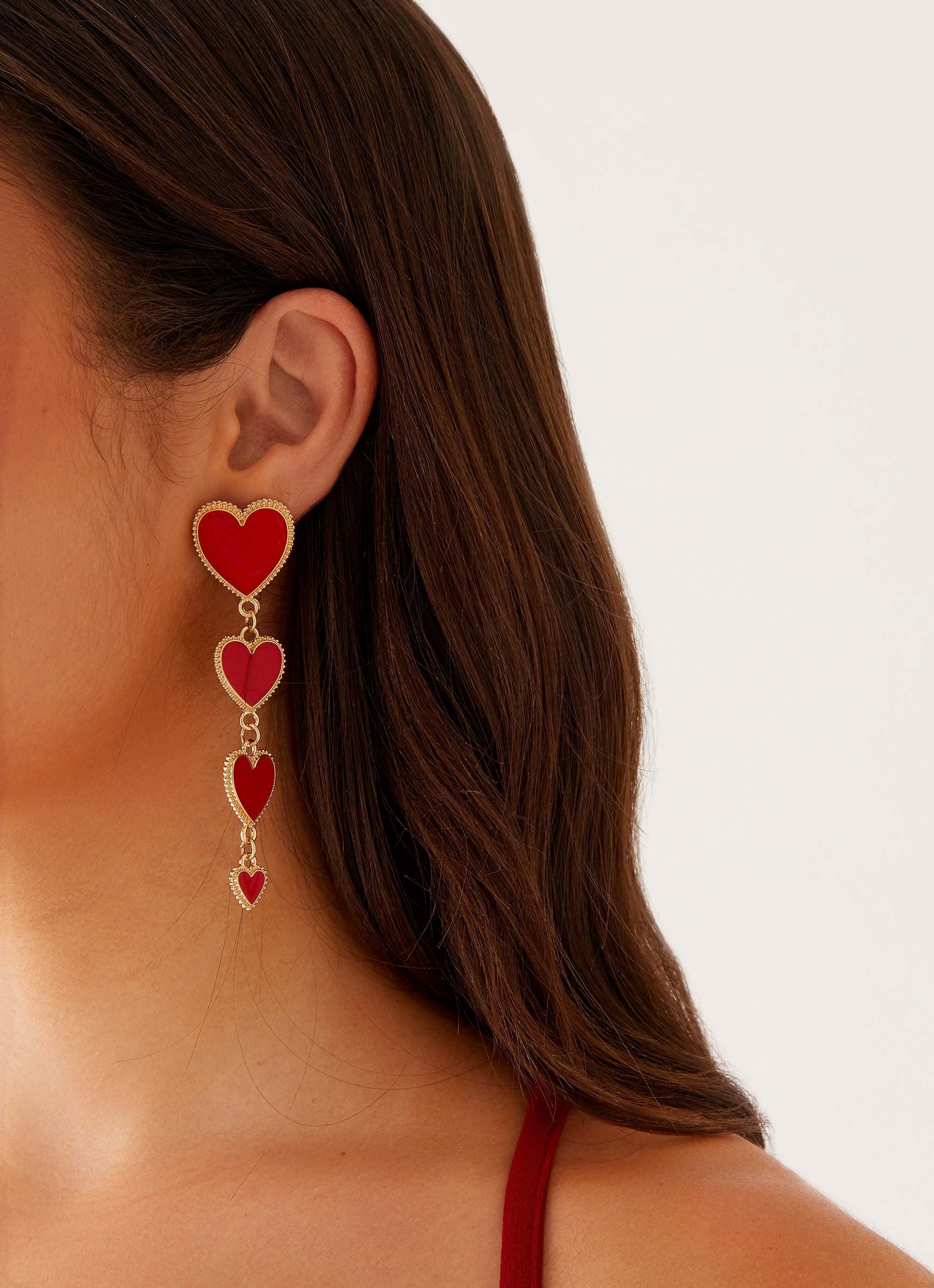 Trevi Heart Earrings - Red