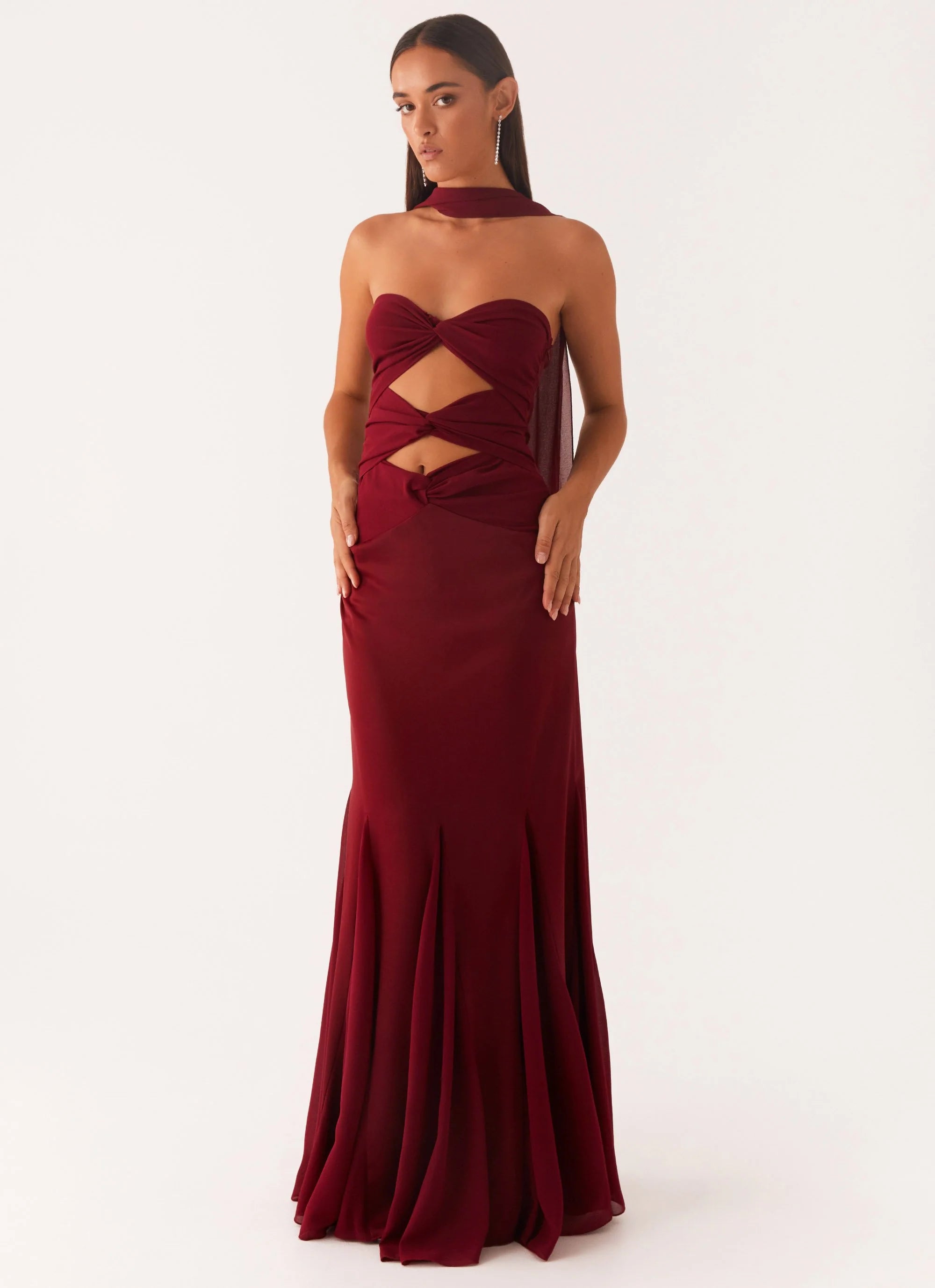 Melrose Satin Chiffon Maxi Dress - Deep Red