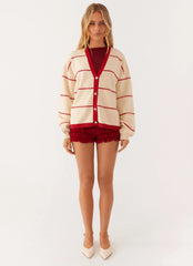 Estella Knit Cardigan - Ivory And Red Stripe